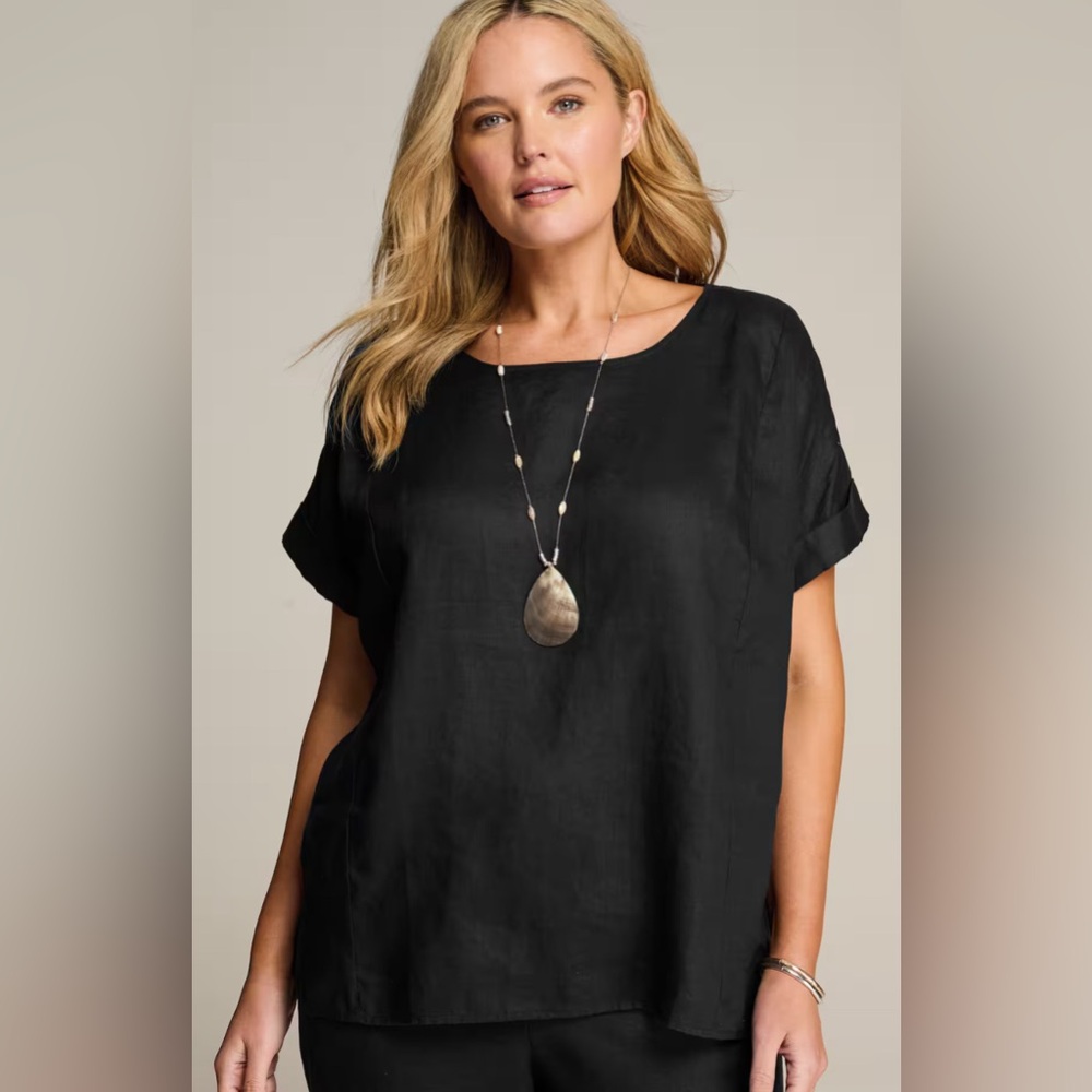 NWT J.Jill Black Linen Popover Top